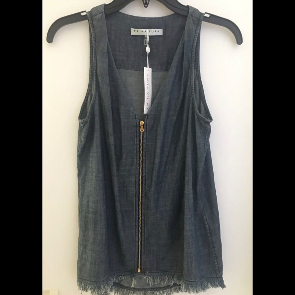 Trina Turk Chambray Zip-front Tank, XS, NWT.